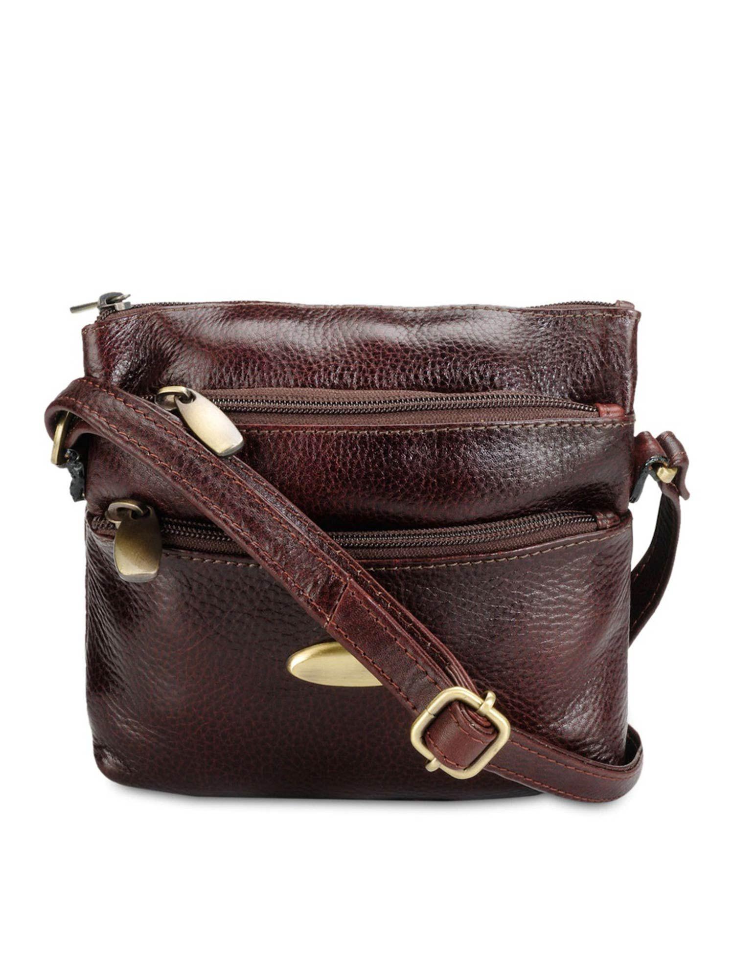 unisex brown solid leather sling bag