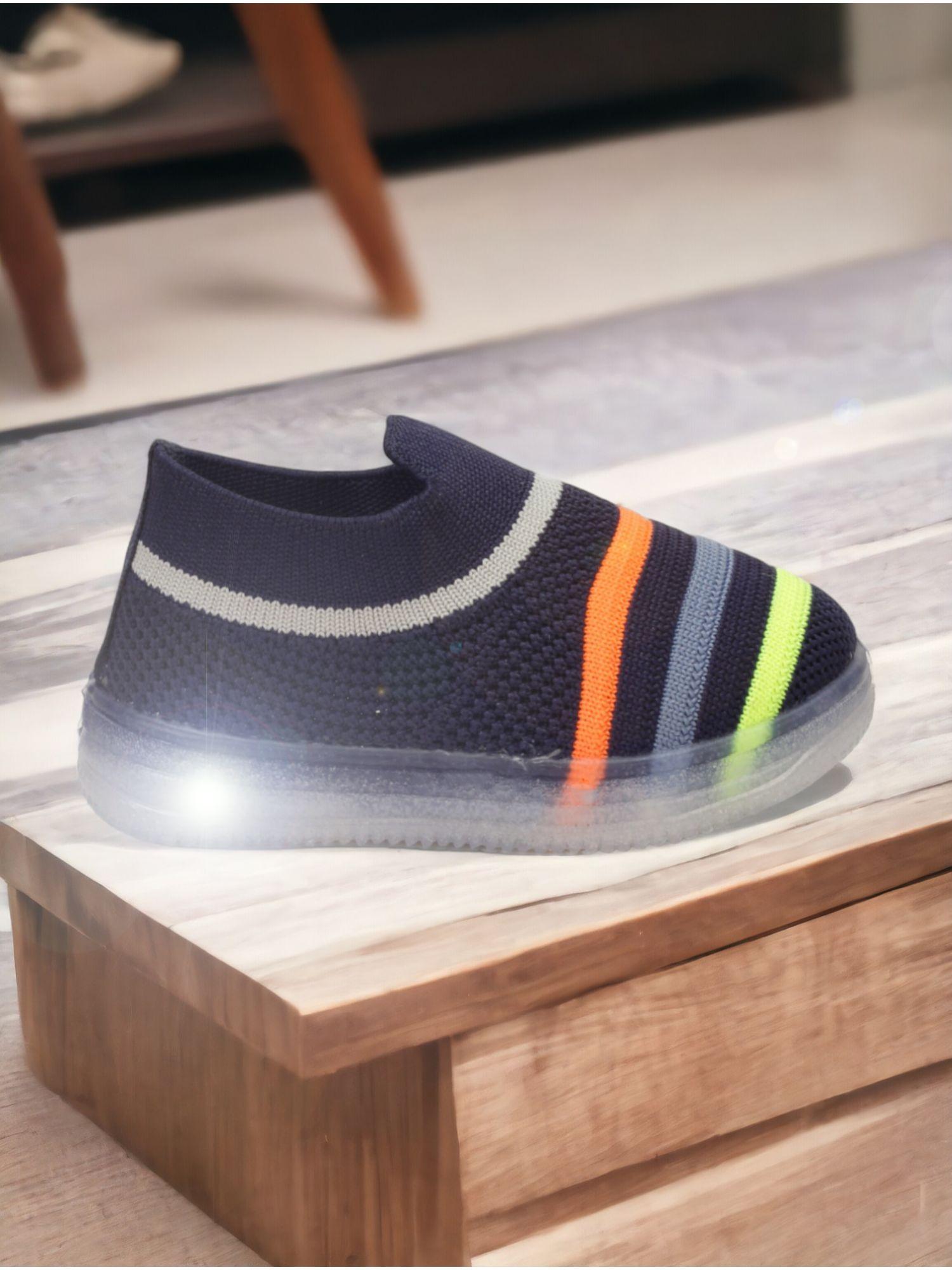 unisex casual slip on sneakers with led light - navy blue