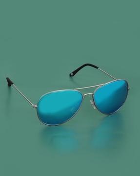 unisex mirrored polarised aviator sunglasses - 61901 (silver & blue)