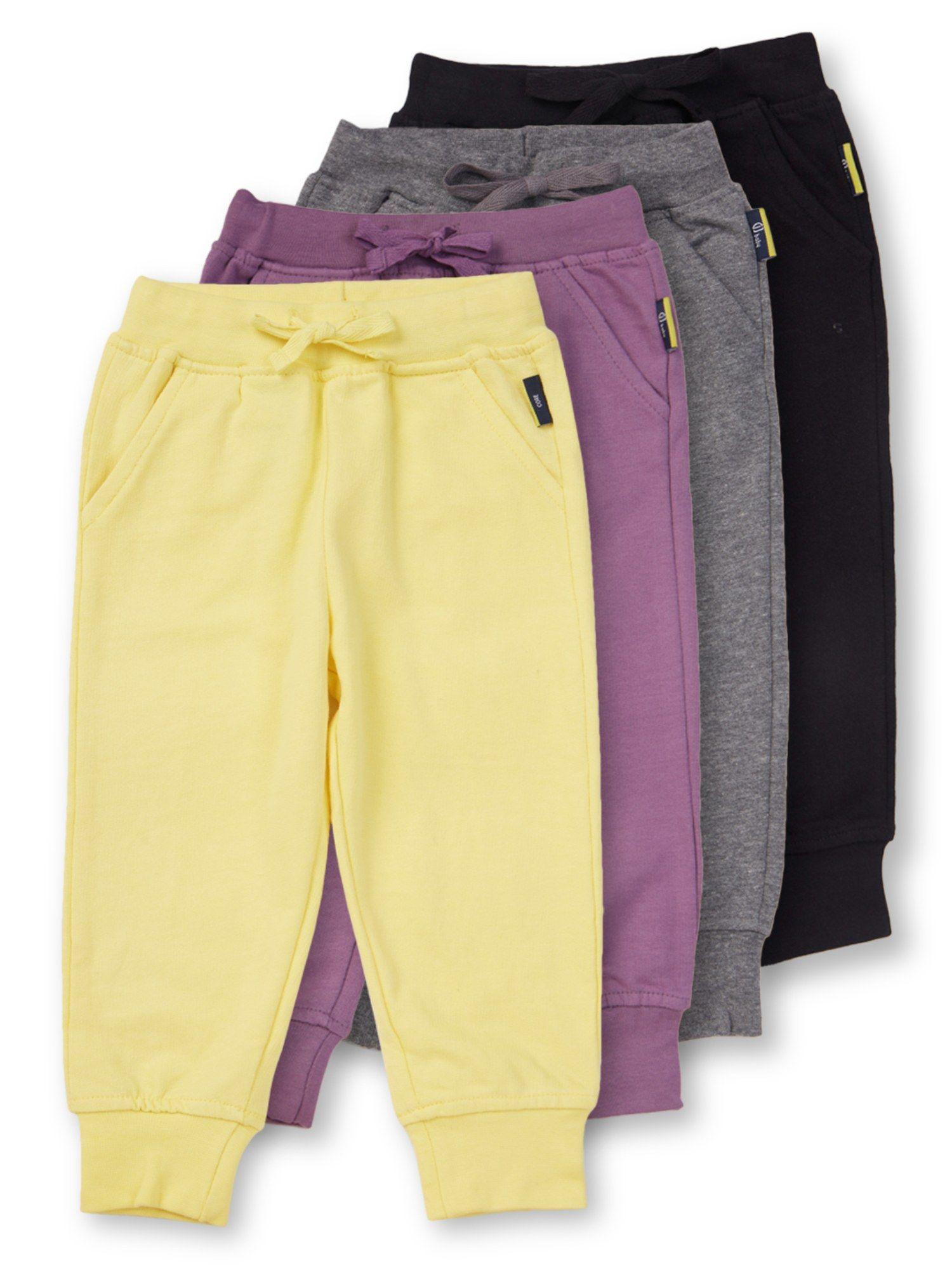 unisex multi-color cotton solid-plain track pant (pack of 4)