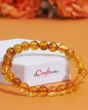unisex natural citrine crystal-studded stretch bracelet