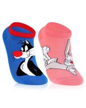 unisex pack of 2 looney tunes patterned no-show socks