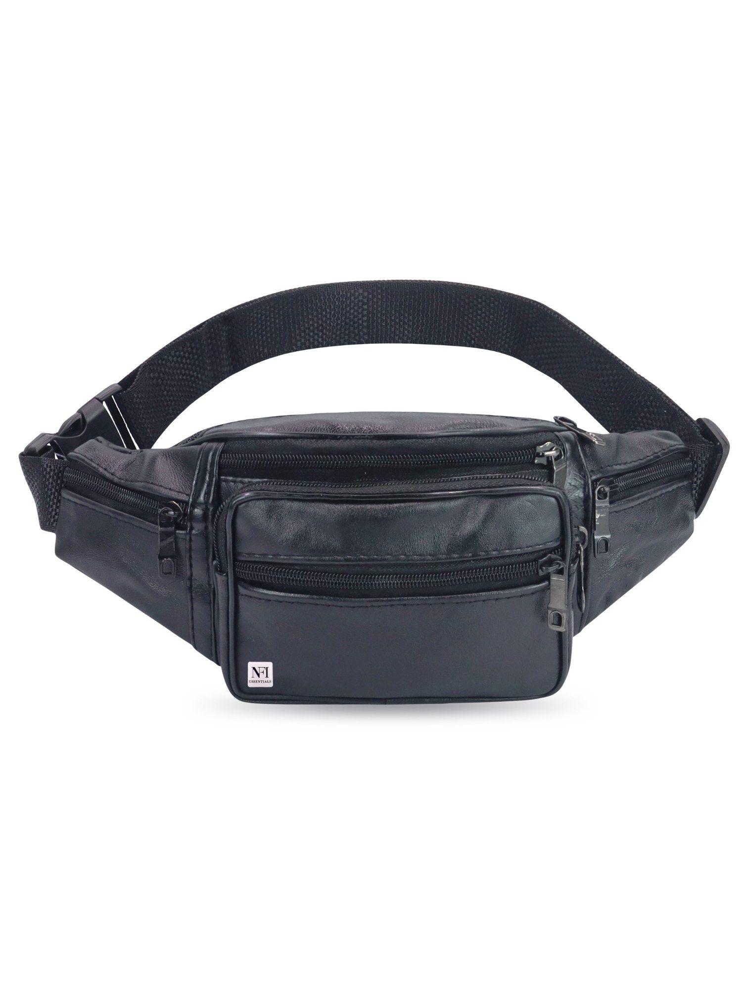 unisex pu leather waist bag travel handy hiking crossbody bag black