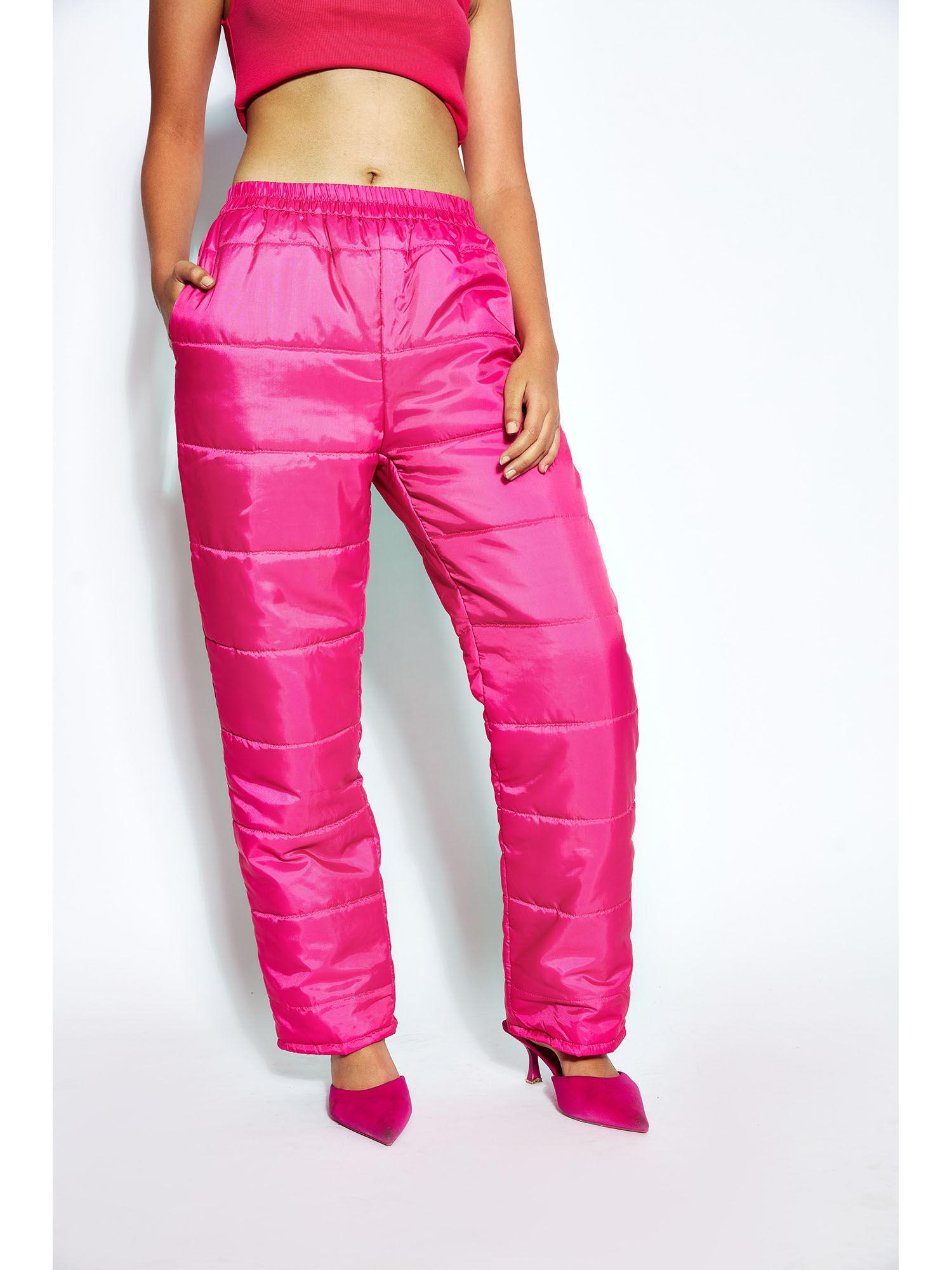 unisex puffer pants pink