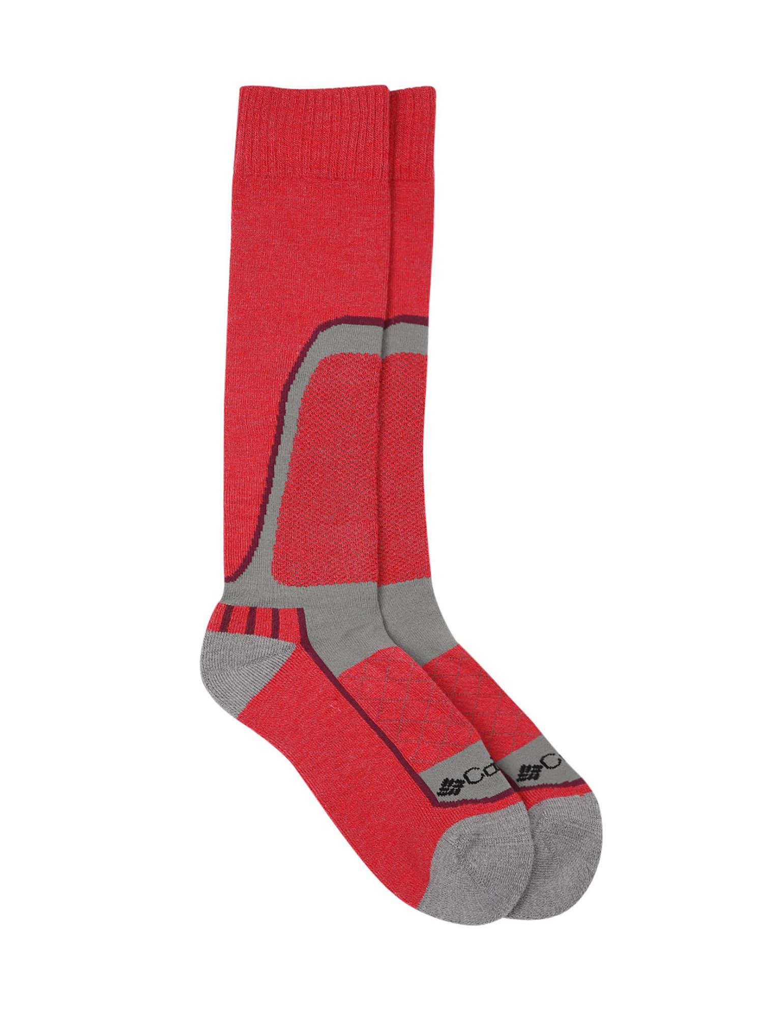unisex red color blended fabric socks