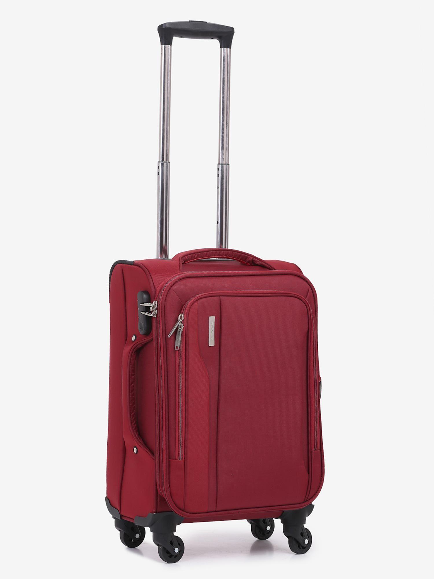 unisex red solid soft-sided cabin trolley suitcase