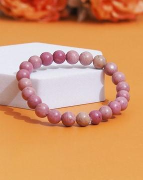 unisex rhodochrosite crystal-studded stretch bracelet