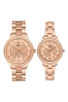 unisex rose gold dial analogue premium pair watch