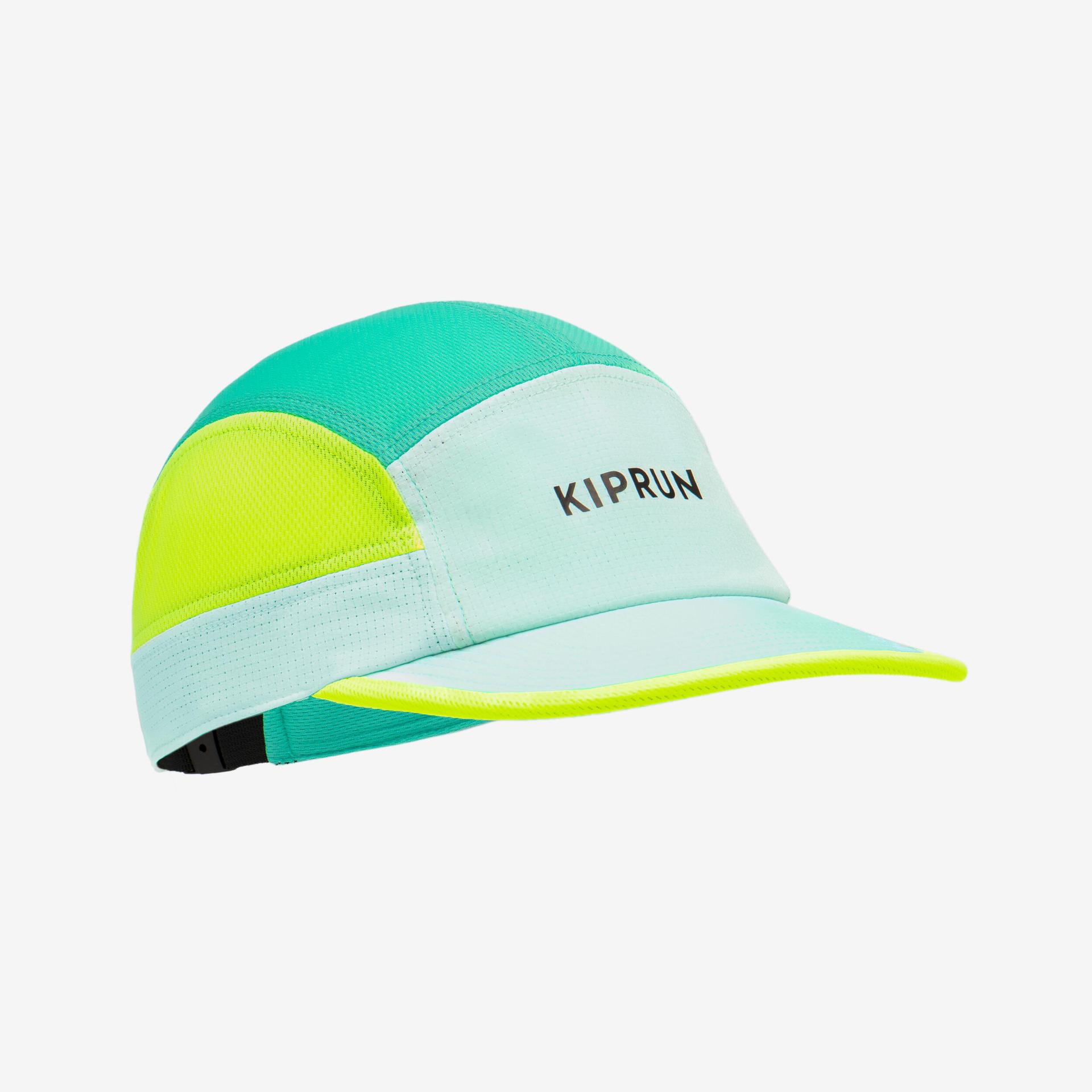 unisex running cap - kiprun 5 panels turquoise yellow