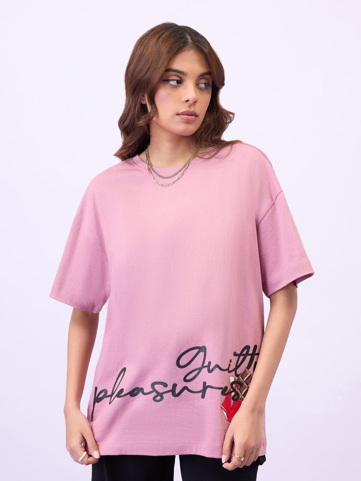 unisex salmon pink graphic print round neck oversized t shirt