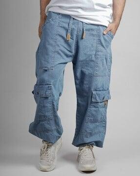 unisex stone washed loose fit denim hopper pants