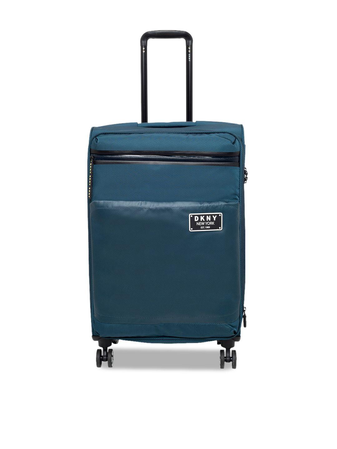 unisex teal-blue & black textured globe trotter soft body trolley bag 84 l