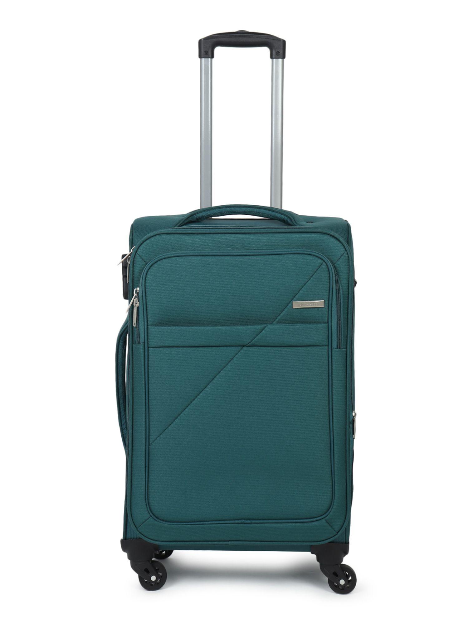 unisex teal solid soft sided medium size check-in trolley bag