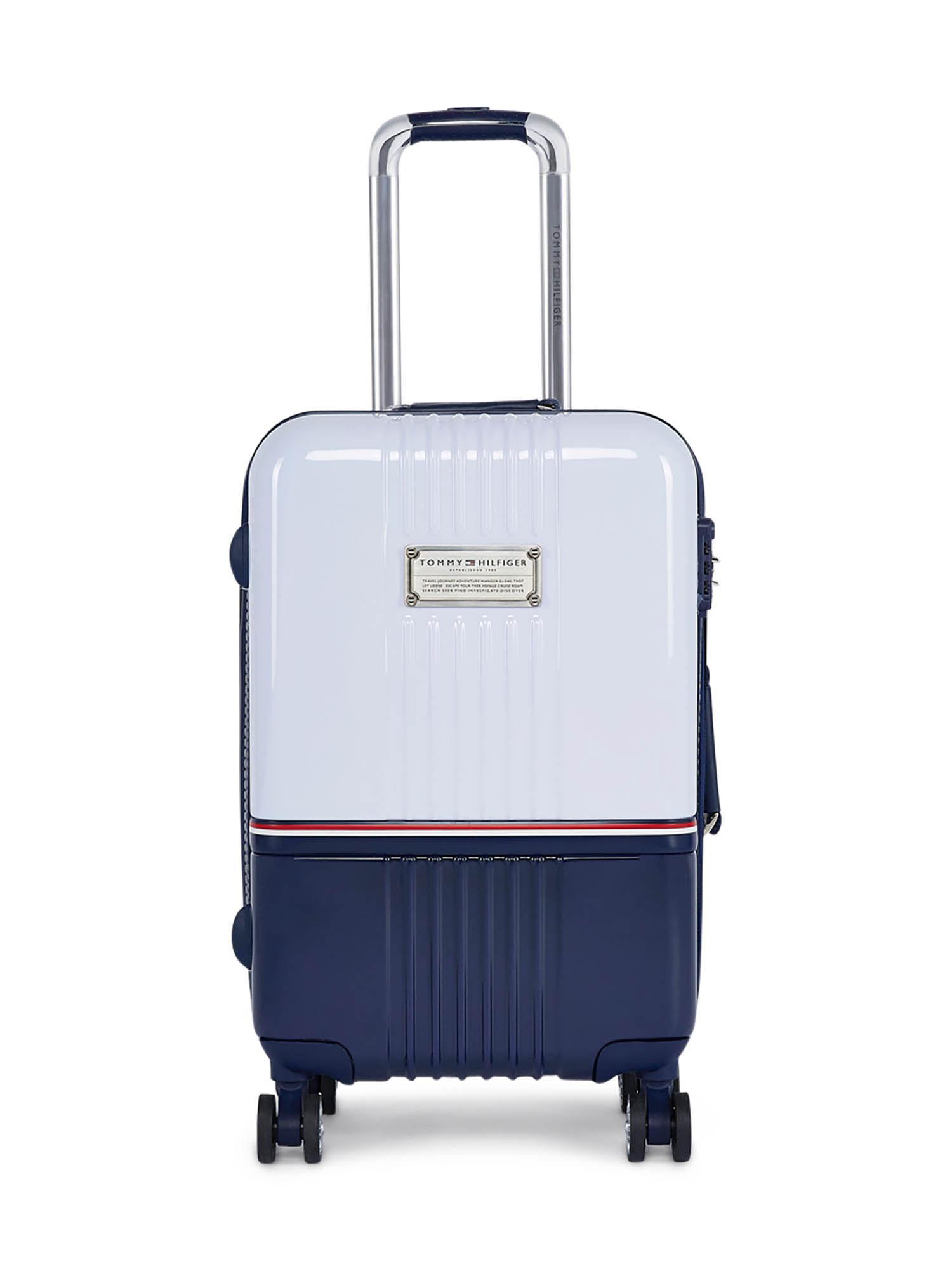 unisex twins pro hard luggage trolley bag - white & navy