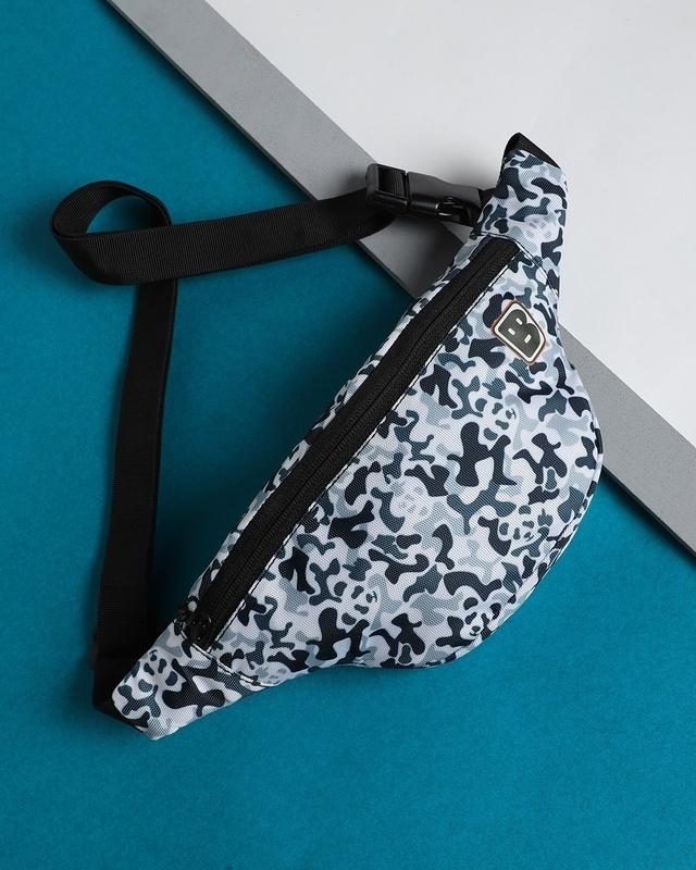 unisex white panda camo fanny bag