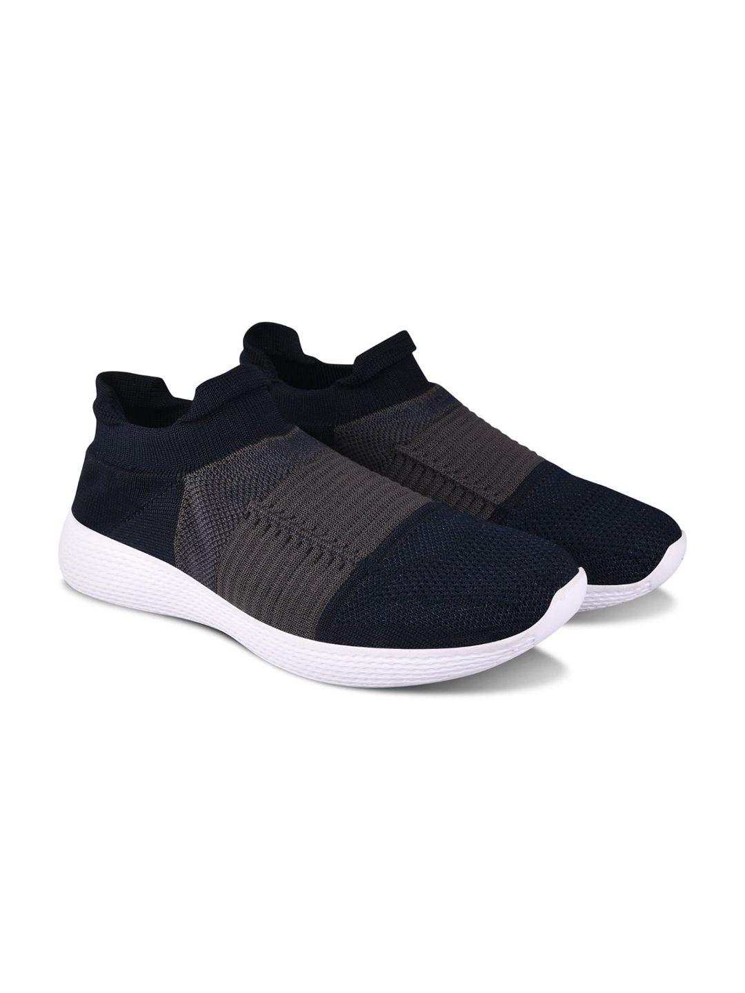 unistar men navy blue & brown mesh slip on regular training shoes