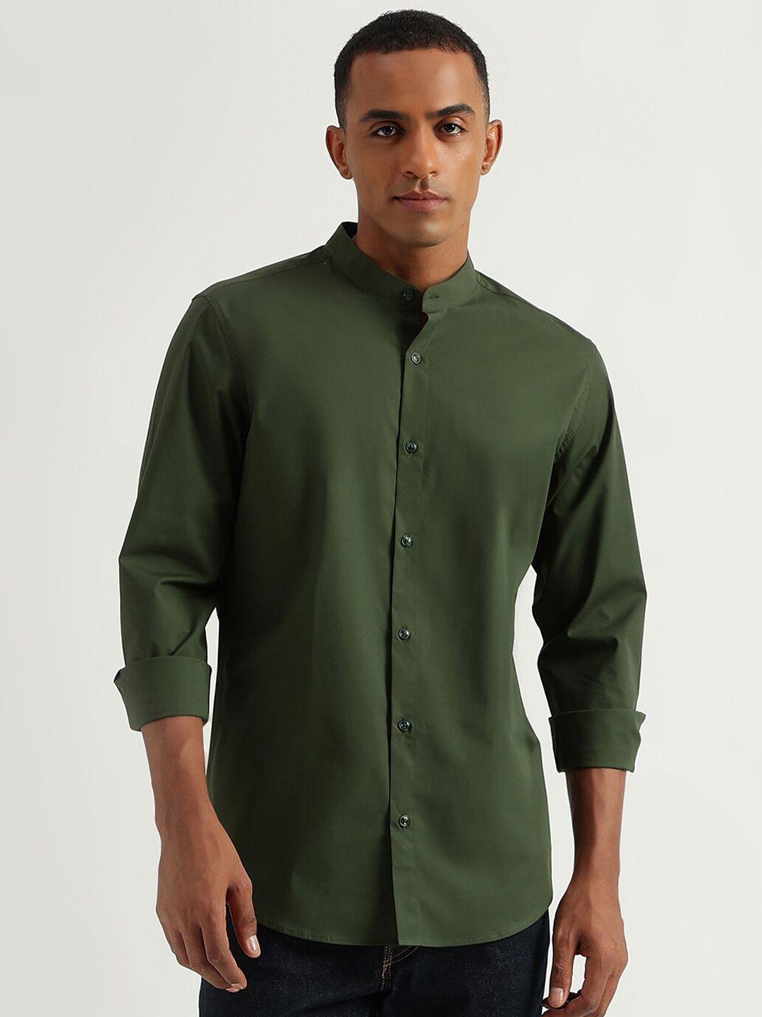 united colors of benetton band collar slim fit cotton casual shirt