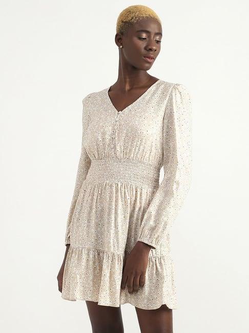 united colors of benetton beige printed a-line dress