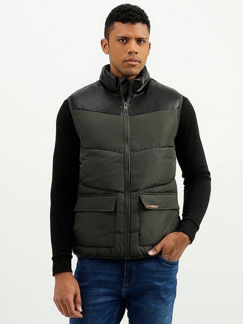 united colors of benetton black & grey regular fit jacket