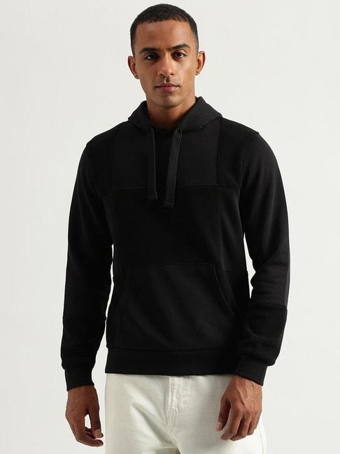 united colors of benetton black cotton regular fit printed hooded sweatshirt