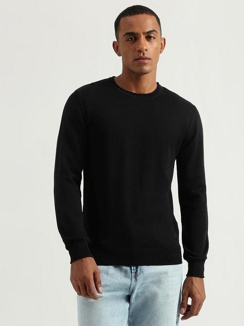 united colors of benetton black cotton regular fit sweater