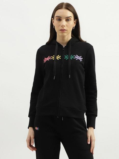 united colors of benetton black embroidered hoodie