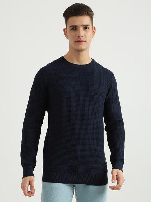 united colors of benetton blue self design sweater