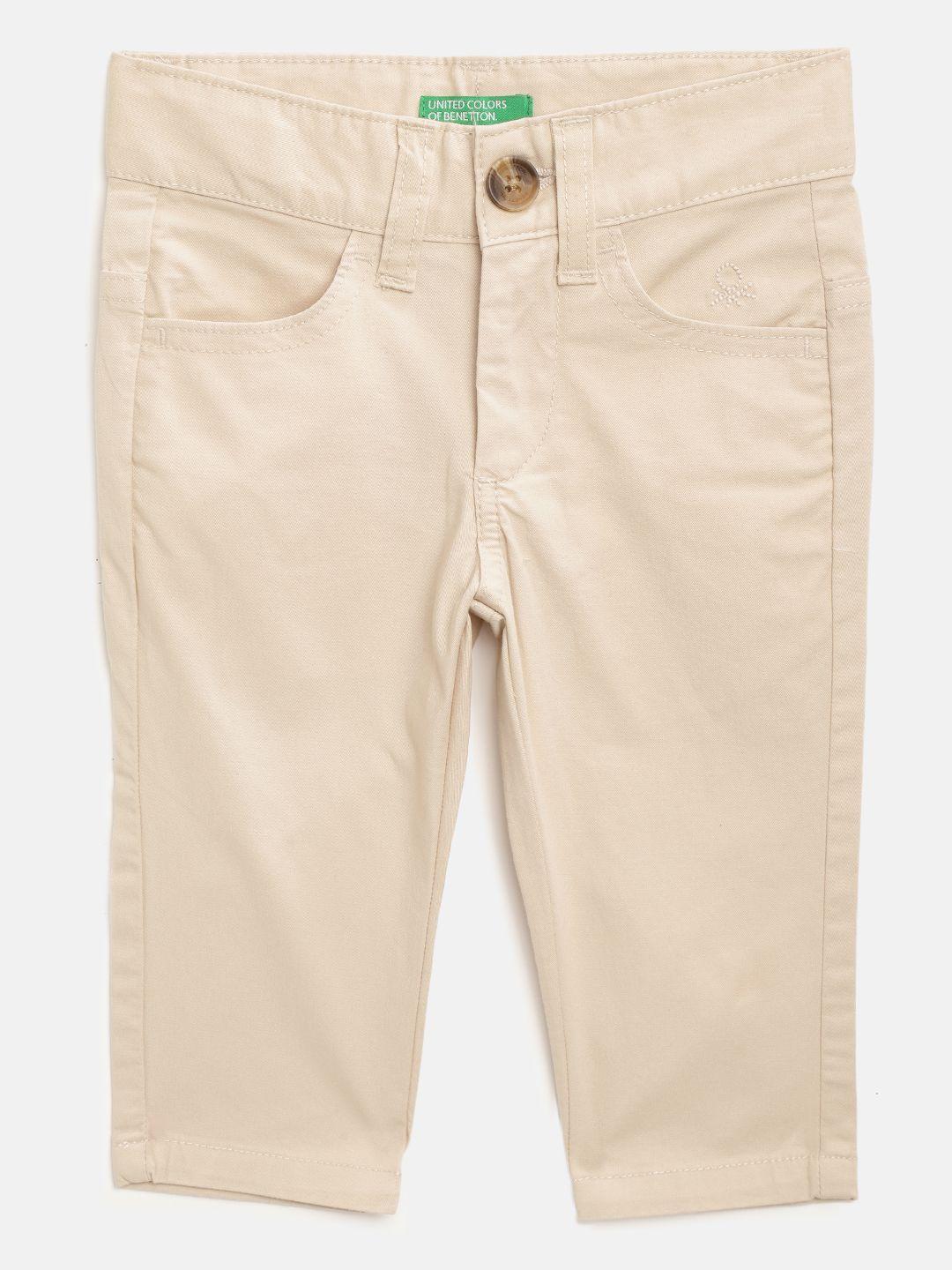 united colors of benetton boys beige regular fit solid trousers