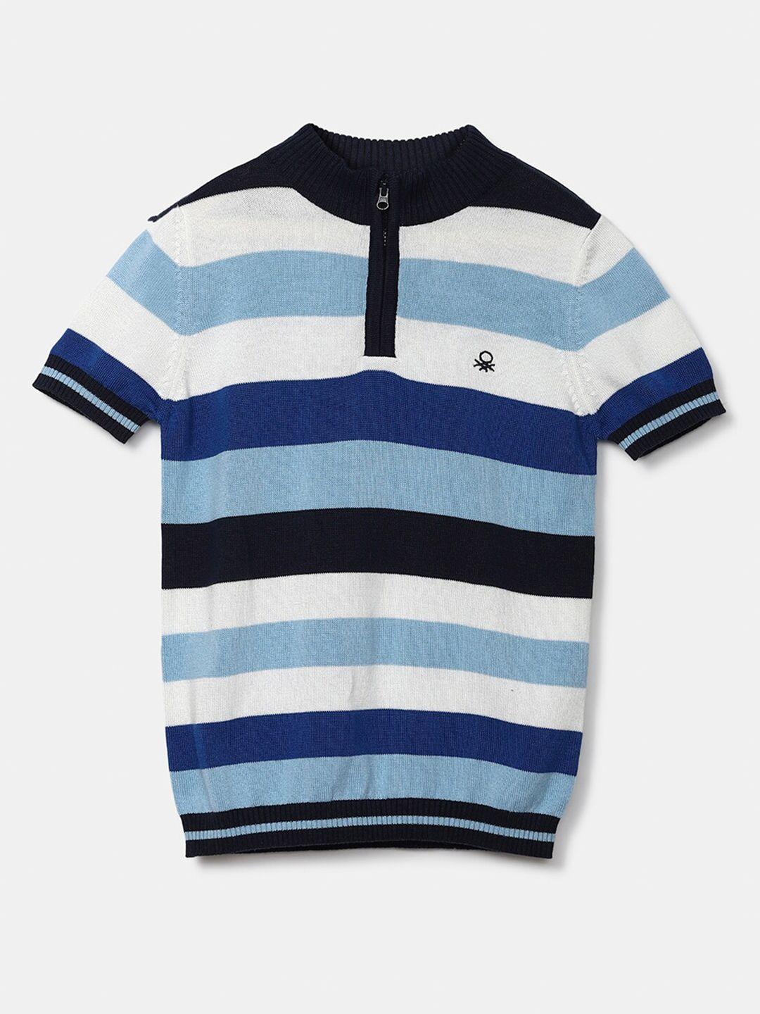 united colors of benetton boys blue & white striped pullover