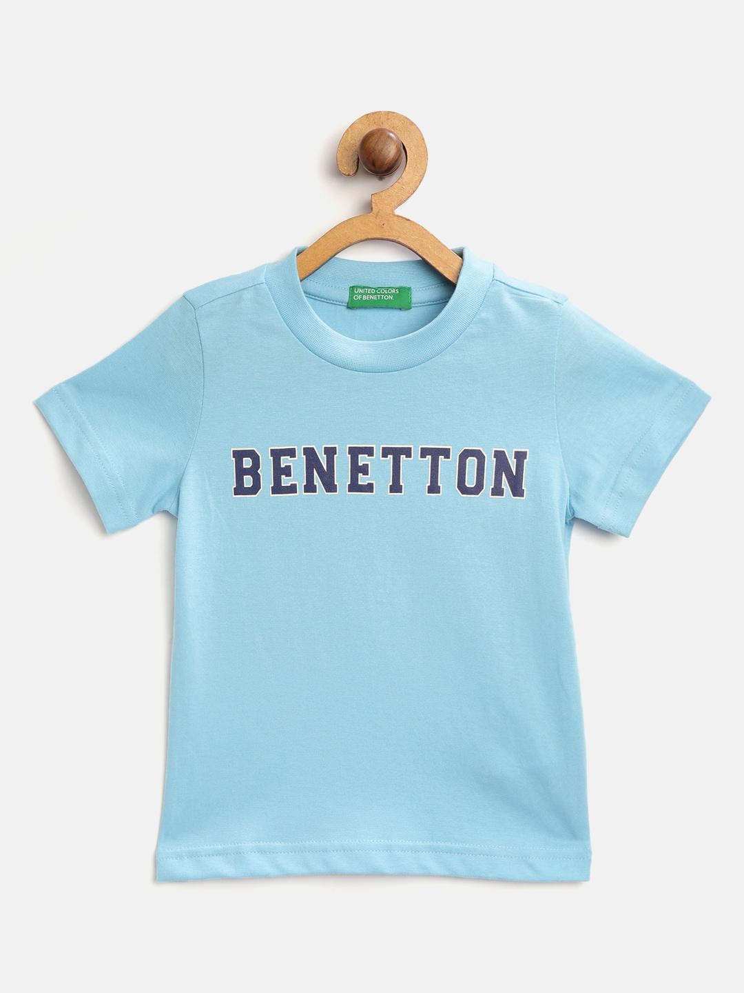united colors of benetton boys blue brand logo print round neck t-shirt