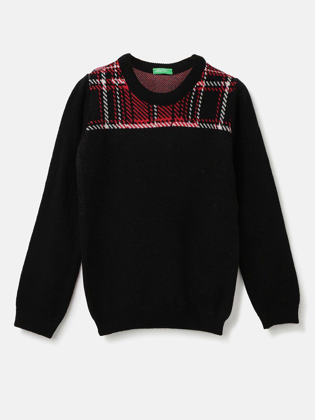 united colors of benetton boys checked pullover sweater