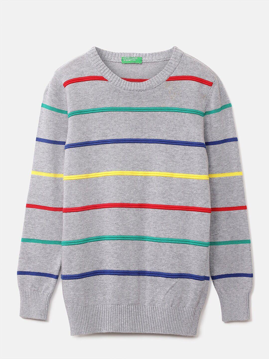 united colors of benetton boys grey & blue striped pullover