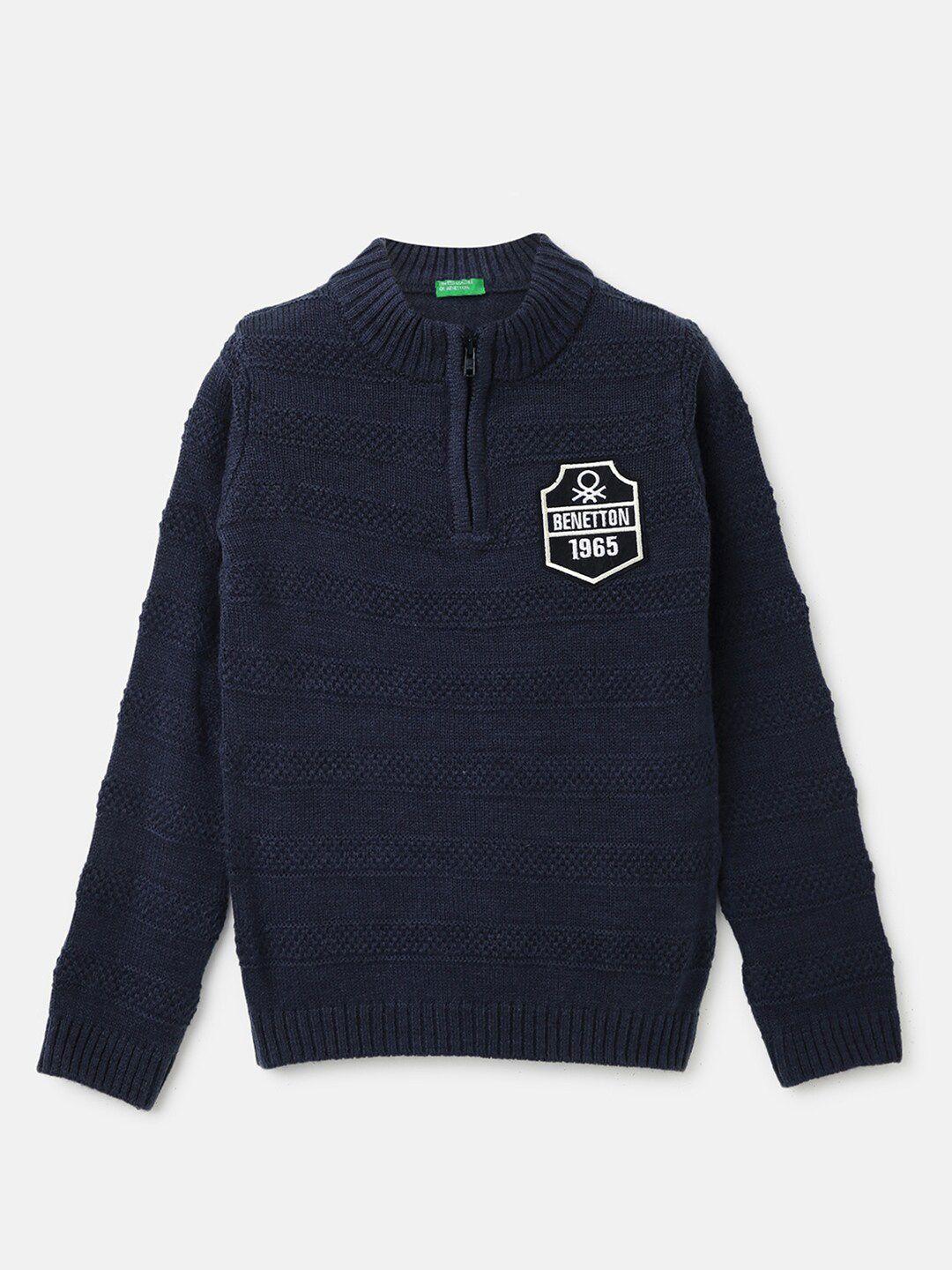 united colors of benetton boys mock collar cable knit pullover cotton sweater
