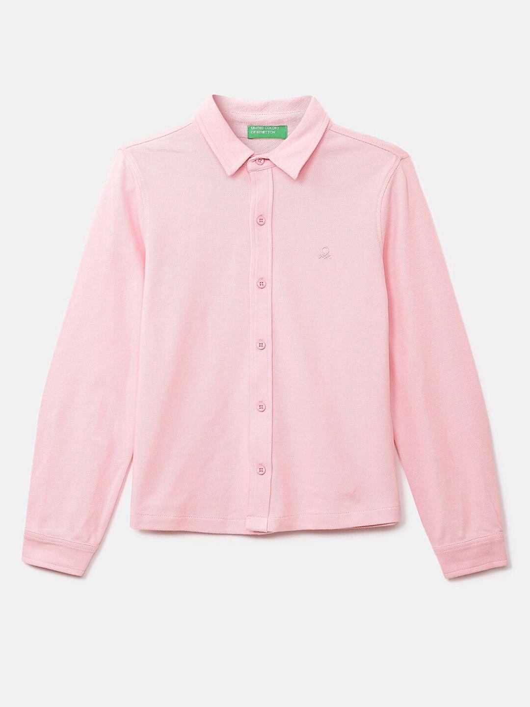 united colors of benetton boys pink regular fit solid casual shirt