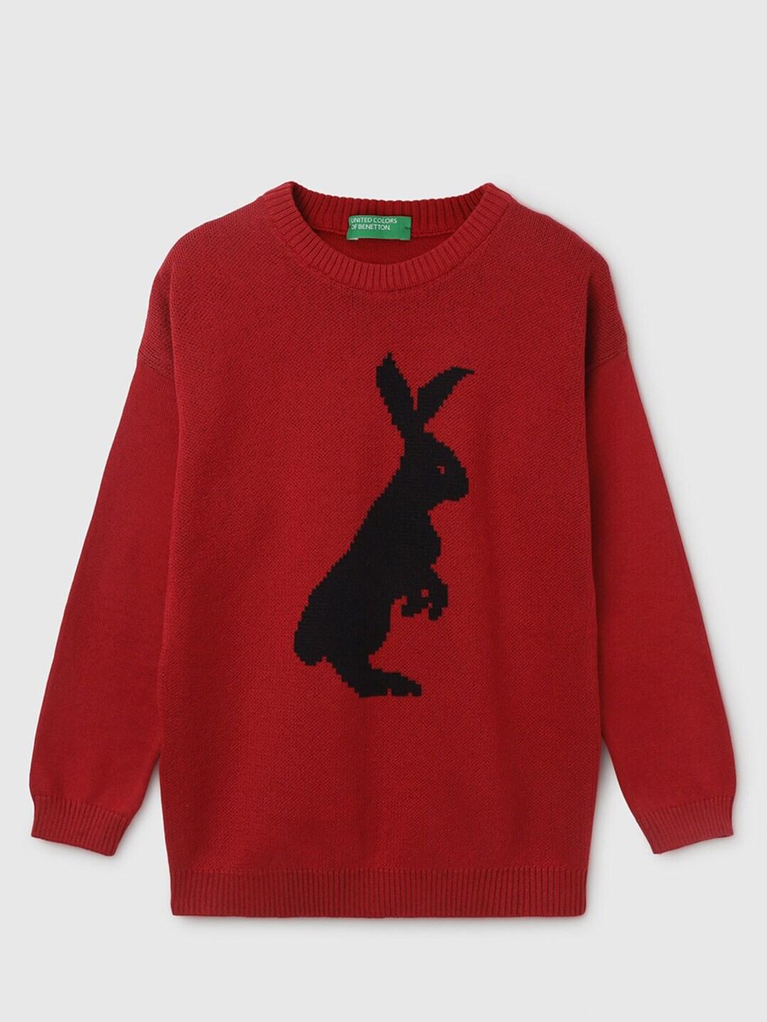 united colors of benetton boys red & black printed pullover