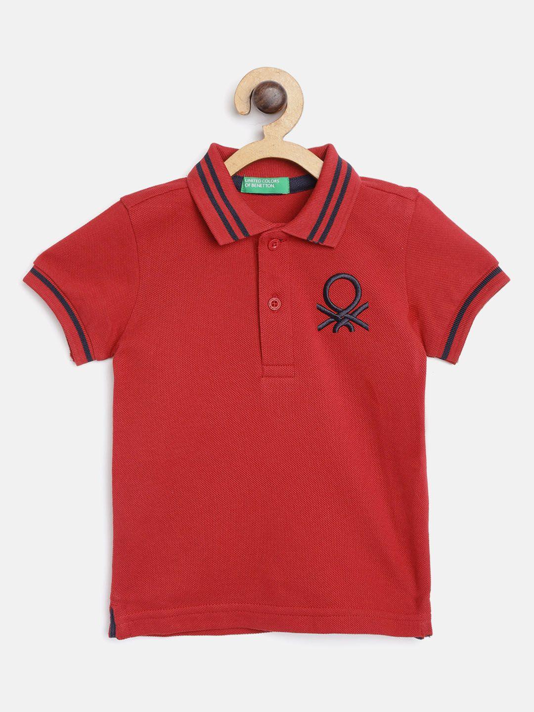united colors of benetton boys red solid polo collar t-shirt