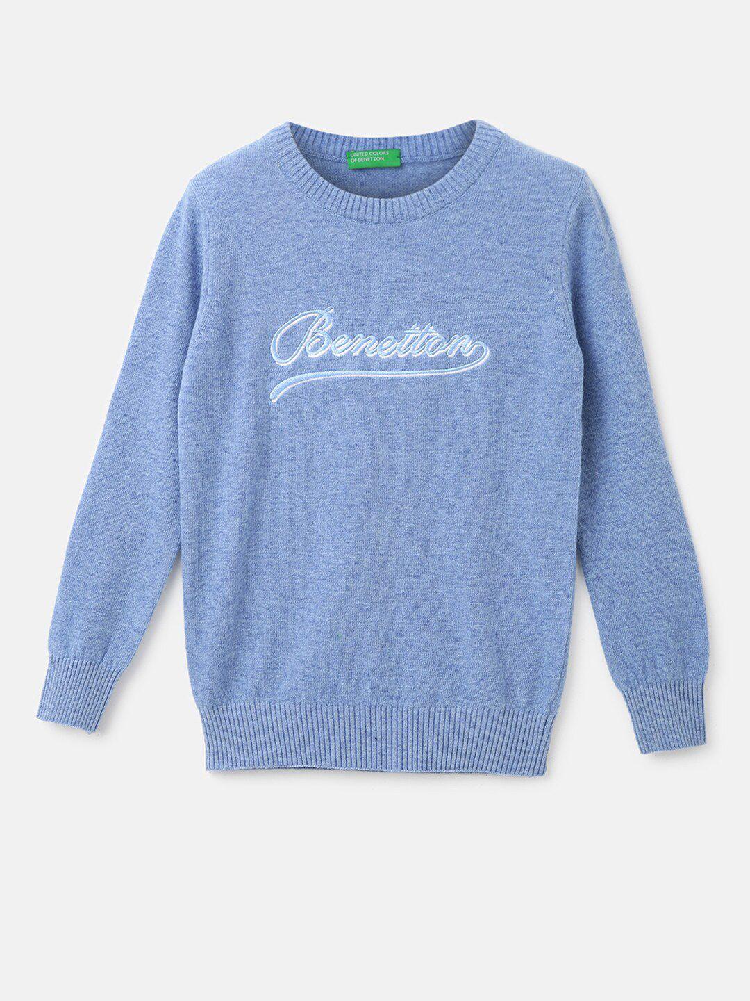 united colors of benetton boys typography embroidered pullover sweater