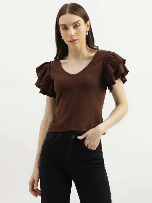 united colors of benetton brown regular fit top