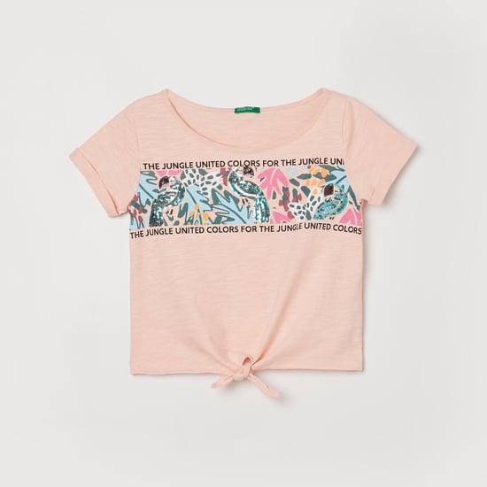 united colors of benetton girls printed round neck casual top