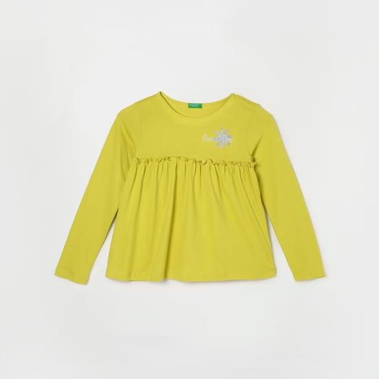 united colors of benetton girls textured full sleeves casual top