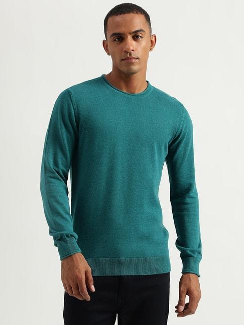 united colors of benetton green cotton regular fit sweater