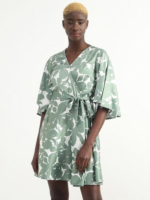 united colors of benetton green printed a-line dress