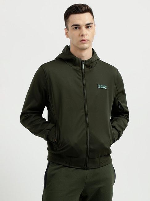 united colors of benetton green regular fit hooded jacket
