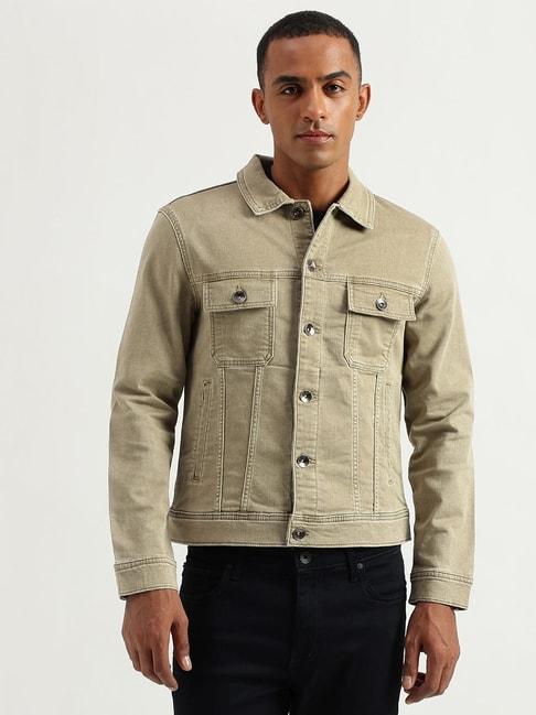 united colors of benetton khaki cotton regular fit jacket