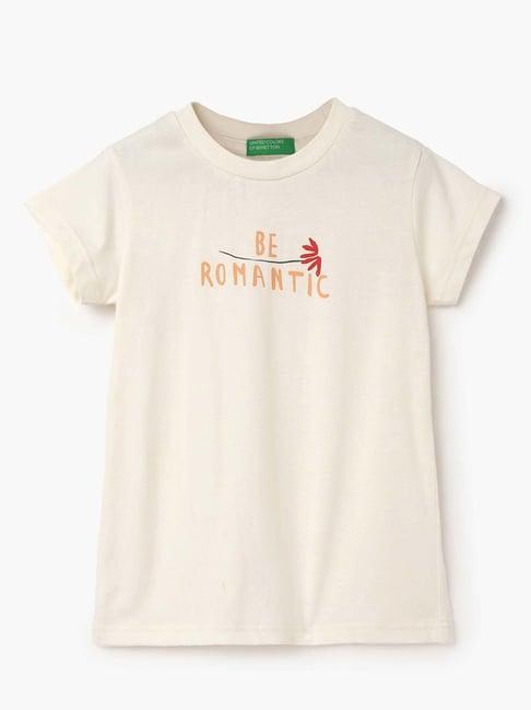 united colors of benetton kids cream cotton printed t-shirt