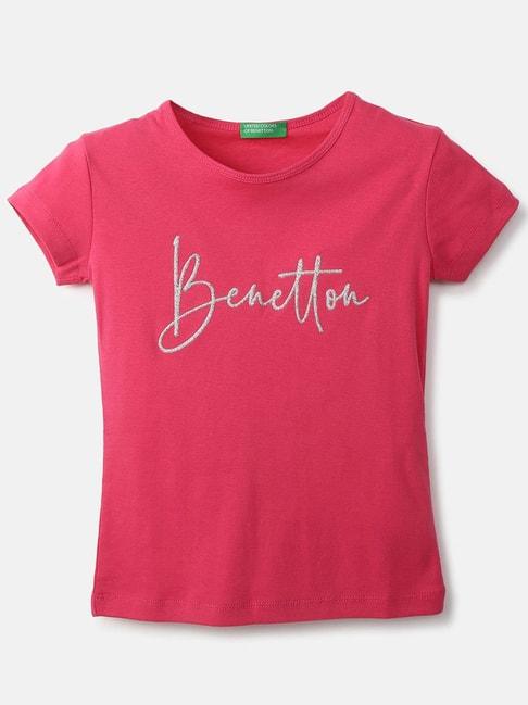 united colors of benetton kids fuchsia pink cotton logo top