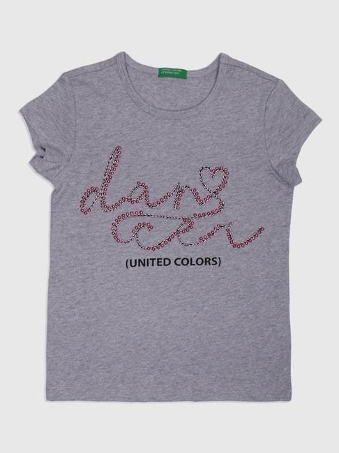 united colors of benetton kids grey cotton printed t-shirt