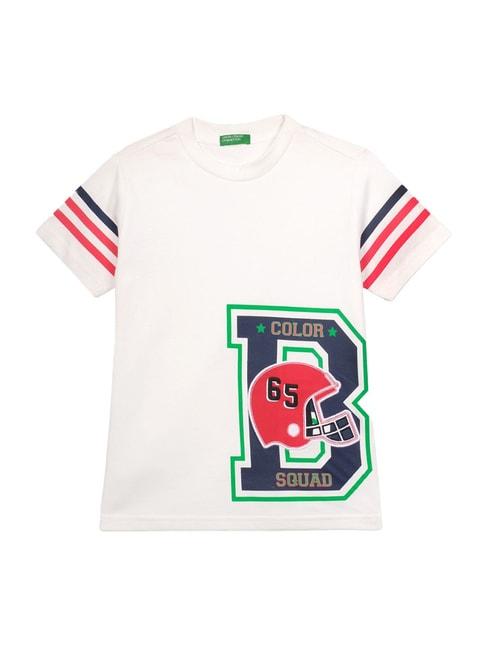 united colors of benetton kids off white cotton printed t-shirt