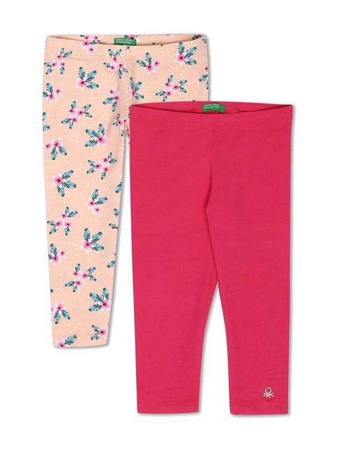 united colors of benetton kids peach & red cotton printed capris (pack of 2)