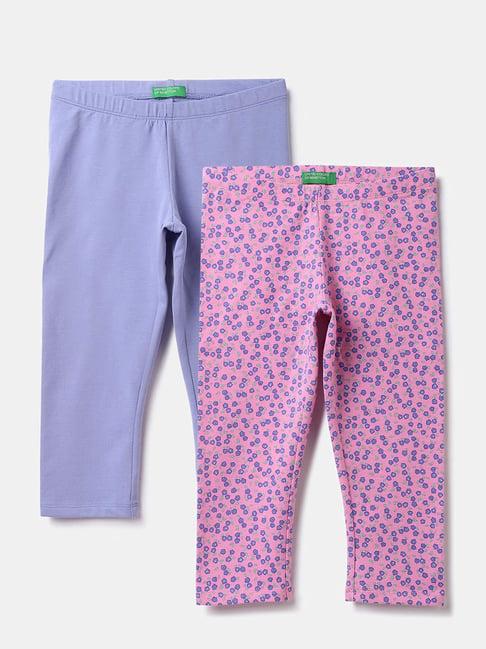 united colors of benetton kids pink & purple printed capris (pack of 2)
